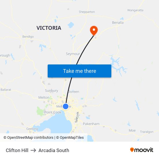 Clifton Hill to Arcadia South map