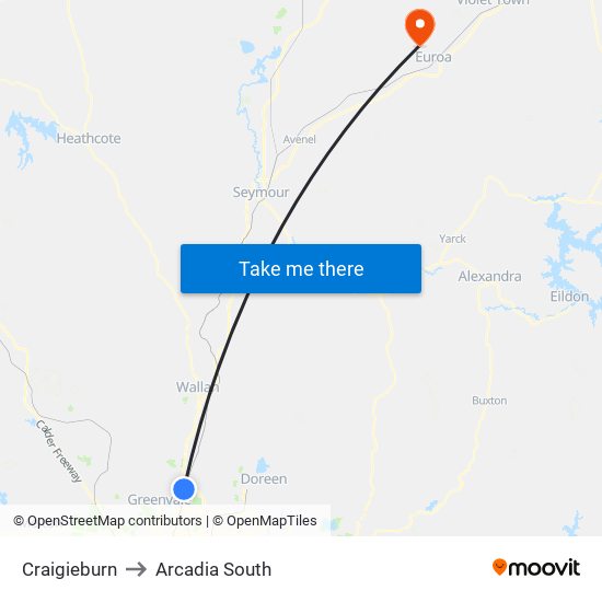 Craigieburn to Arcadia South map