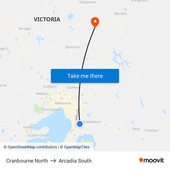 Cranbourne North to Arcadia South map