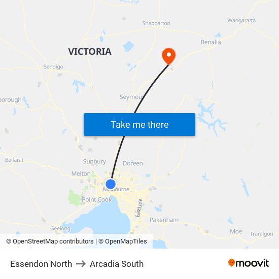 Essendon North to Arcadia South map