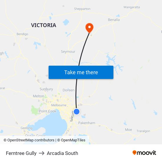 Ferntree Gully to Arcadia South map