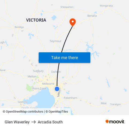 Glen Waverley to Arcadia South map