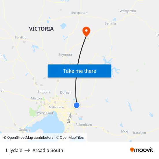 Lilydale to Arcadia South map