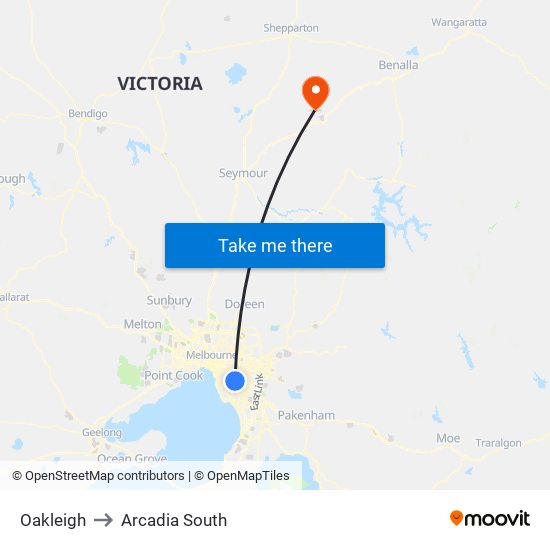 Oakleigh to Arcadia South map