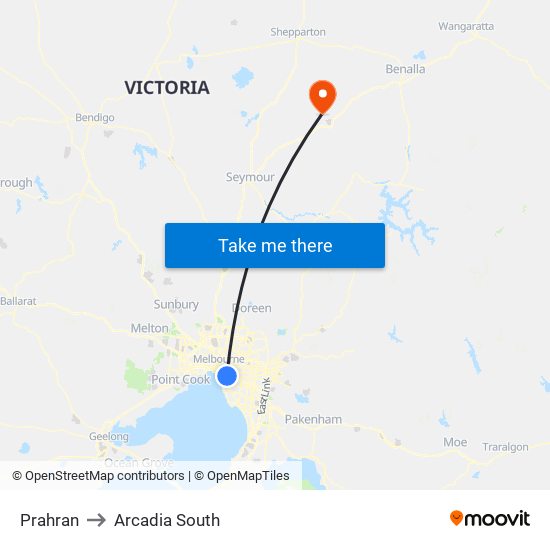 Prahran to Arcadia South map