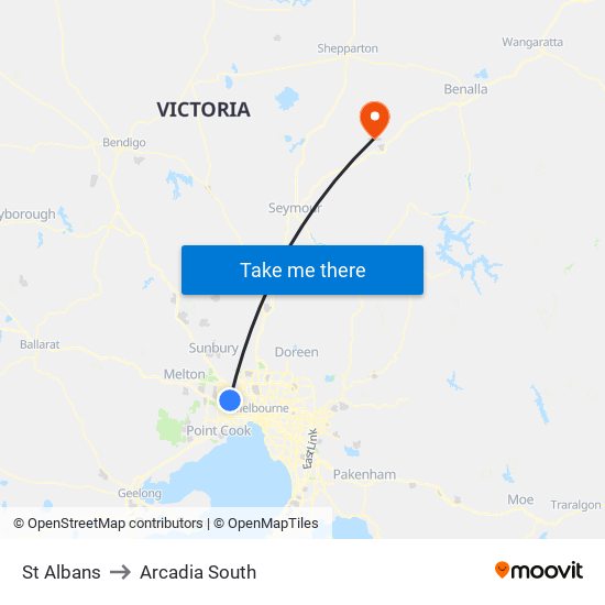 St Albans to Arcadia South map