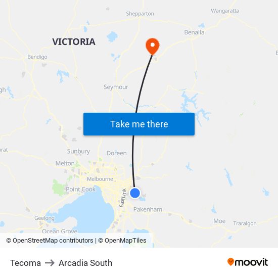 Tecoma to Arcadia South map