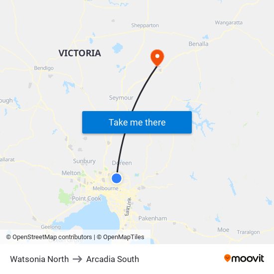 Watsonia North to Arcadia South map
