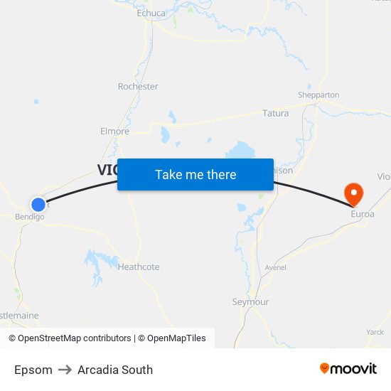 Epsom to Arcadia South map