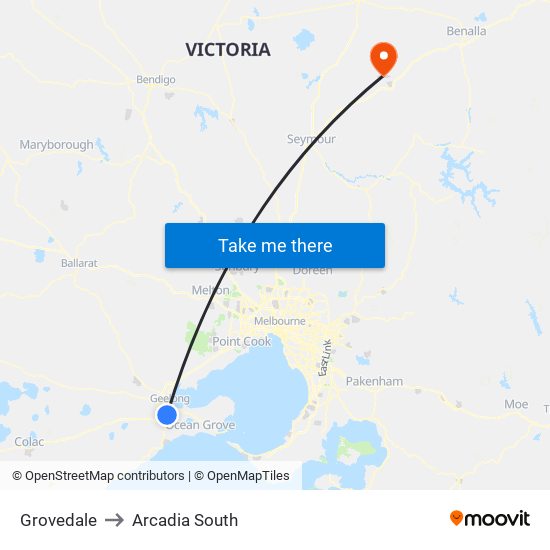 Grovedale to Arcadia South map
