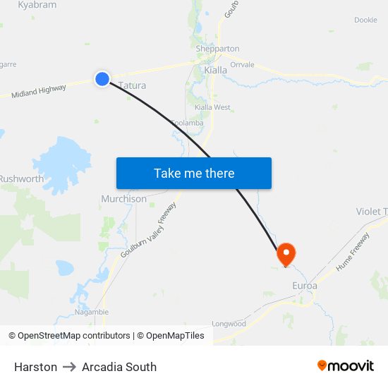 Harston to Arcadia South map