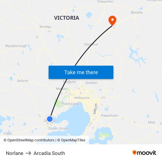 Norlane to Arcadia South map