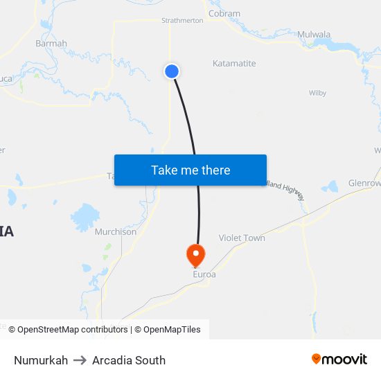 Numurkah to Arcadia South map