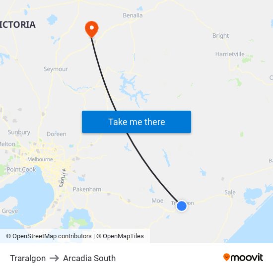 Traralgon to Arcadia South map