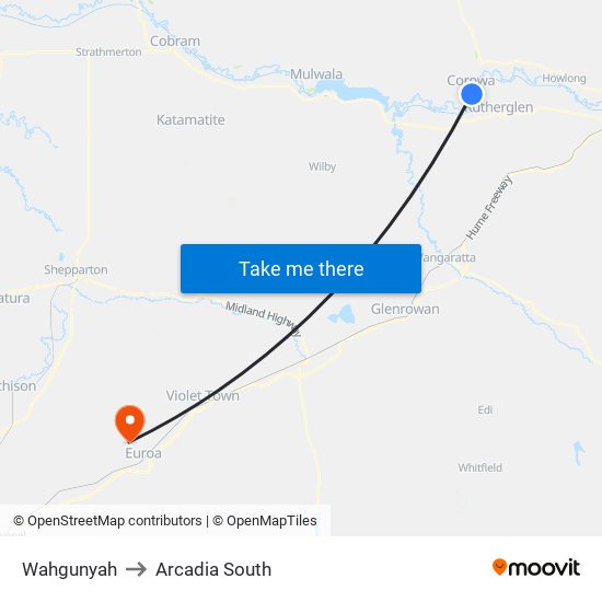 Wahgunyah to Arcadia South map