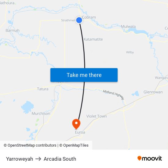 Yarroweyah to Arcadia South map