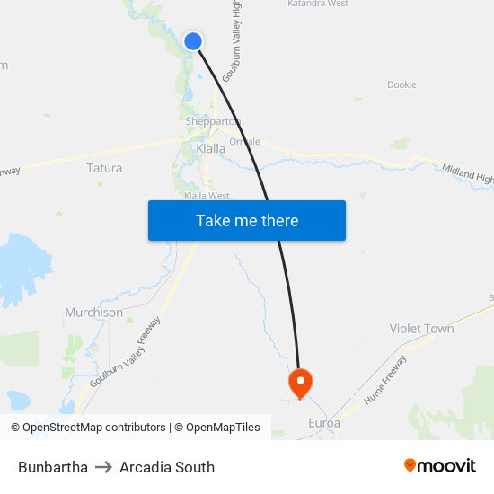 Bunbartha to Arcadia South map