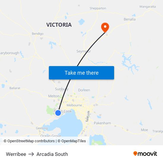 Werribee to Arcadia South map