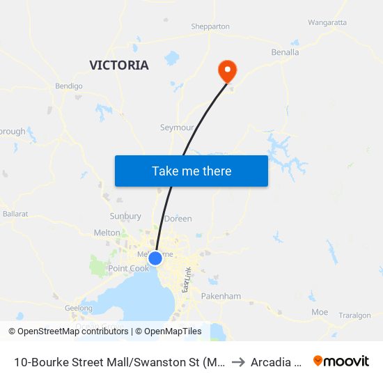 10-Bourke Street Mall/Swanston St (Melbourne City) to Arcadia South map