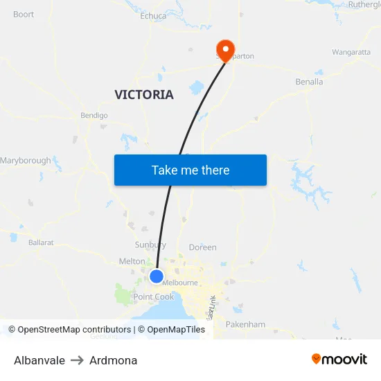 Albanvale to Ardmona map