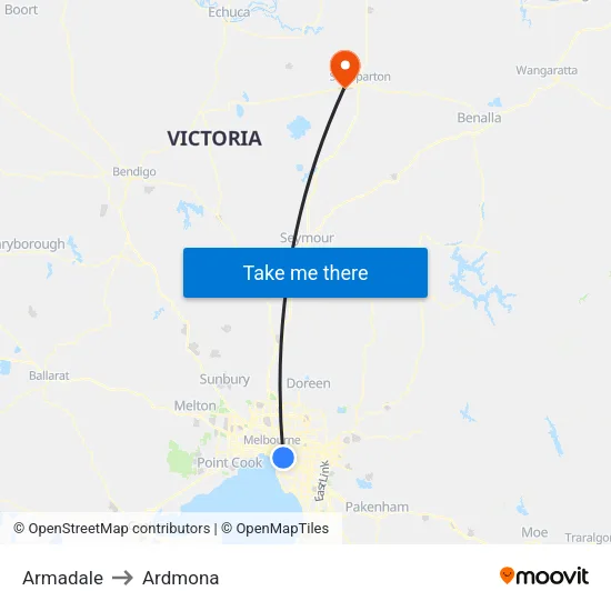 Armadale to Ardmona map