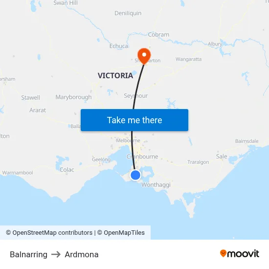 Balnarring to Ardmona map
