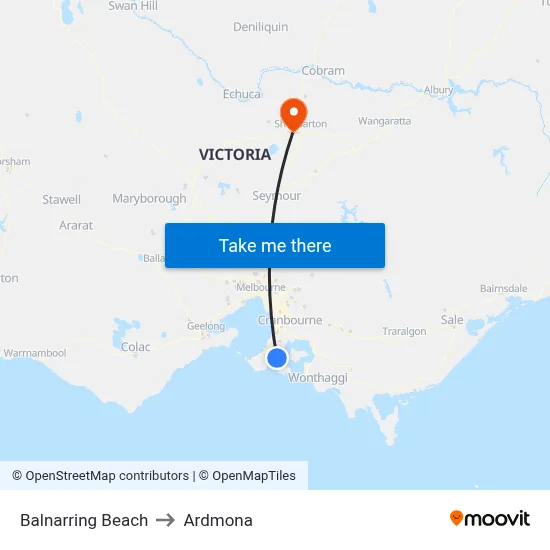 Balnarring Beach to Ardmona map