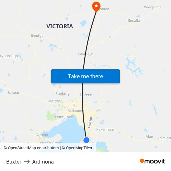 Baxter to Ardmona map