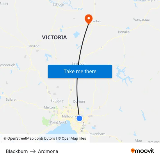 Blackburn to Ardmona map