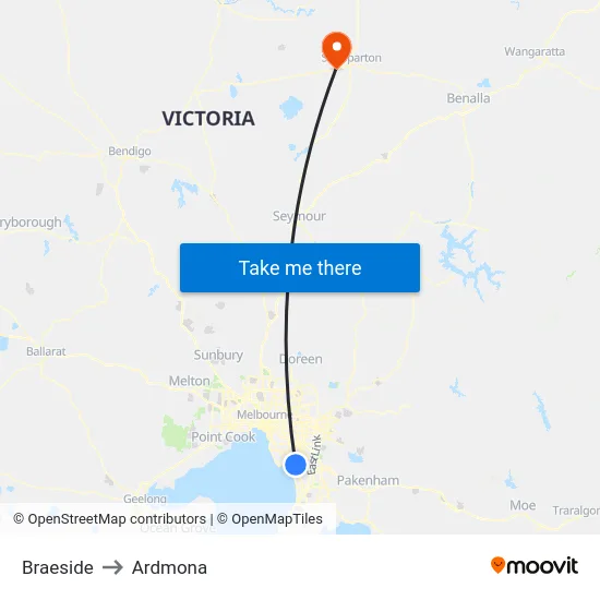 Braeside to Ardmona map