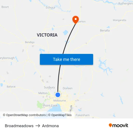 Broadmeadows to Ardmona map