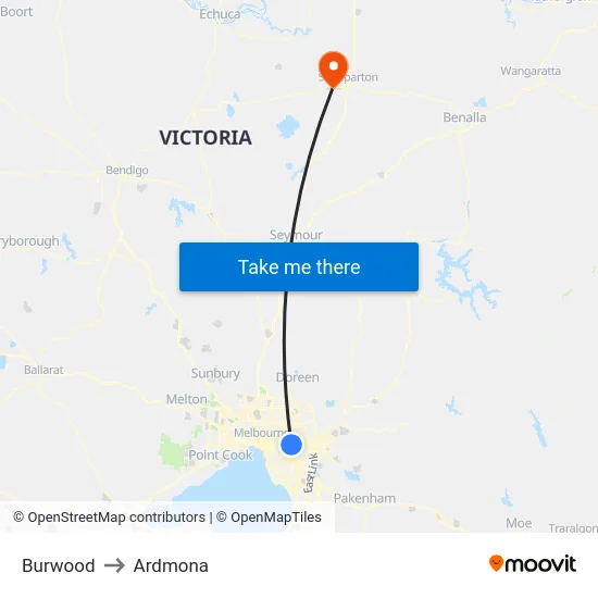 Burwood to Ardmona map