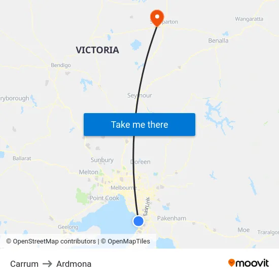 Carrum to Ardmona map