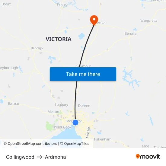 Collingwood to Ardmona map