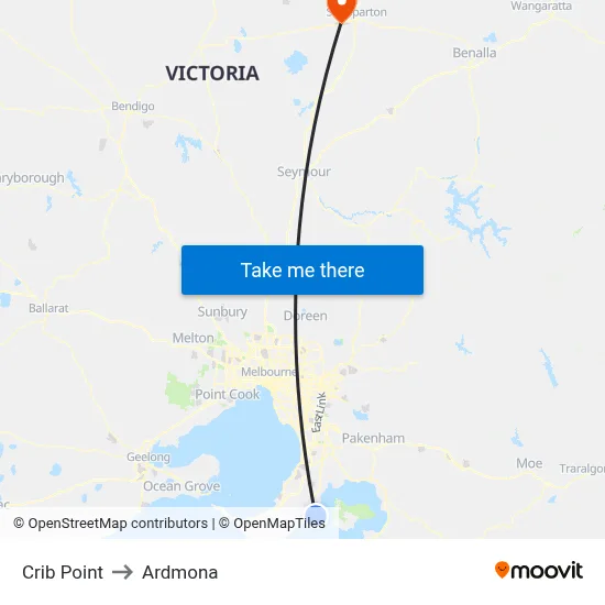 Crib Point to Ardmona map