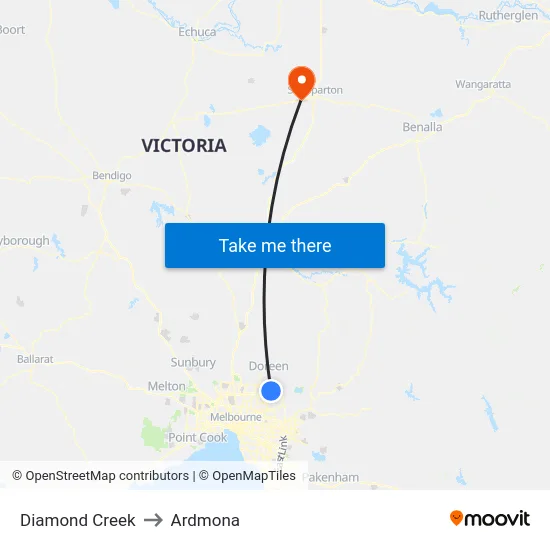 Diamond Creek to Ardmona map