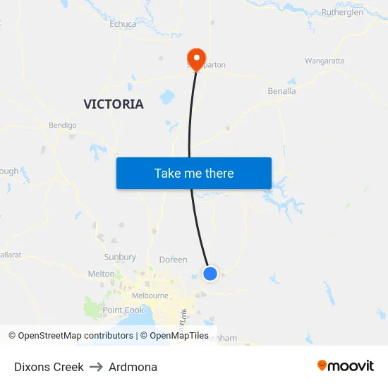 Dixons Creek to Ardmona map