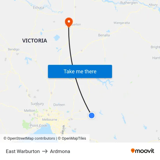 East Warburton to Ardmona map
