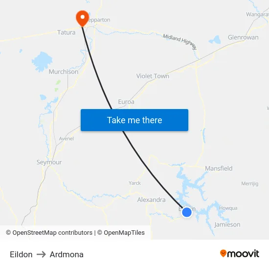 Eildon to Ardmona map