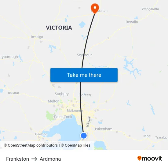 Frankston to Ardmona map