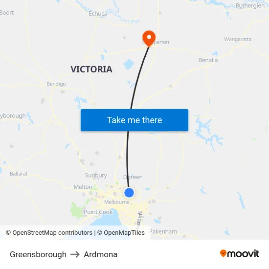 Greensborough to Ardmona map