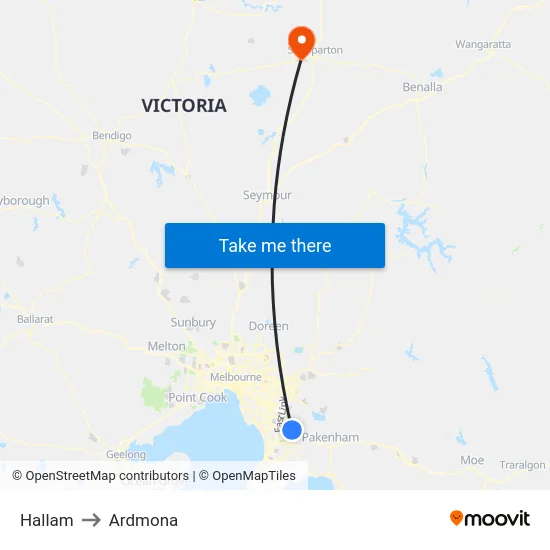 Hallam to Ardmona map