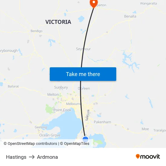 Hastings to Ardmona map