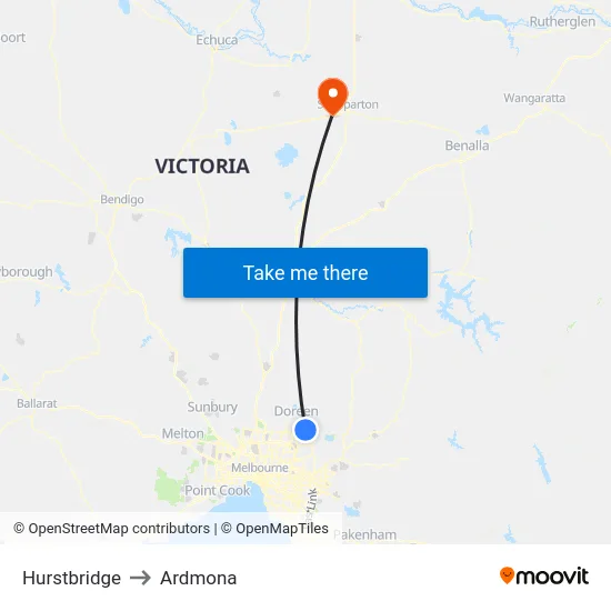 Hurstbridge to Ardmona map