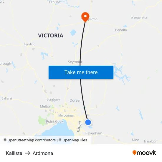 Kallista to Ardmona map