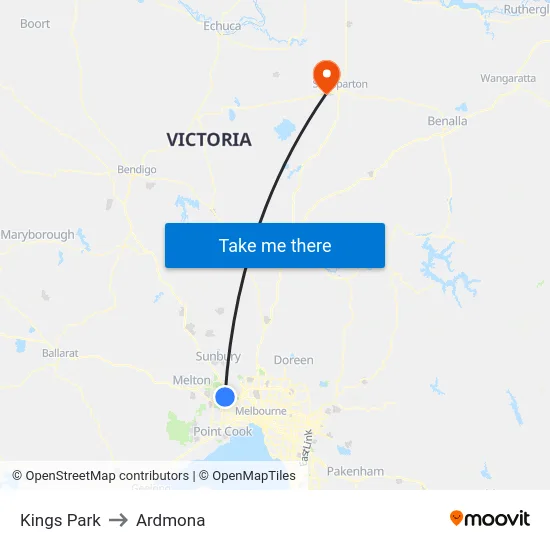 Kings Park to Ardmona map