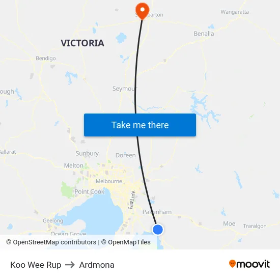Koo Wee Rup to Ardmona map
