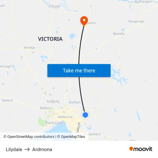 Lilydale to Ardmona map