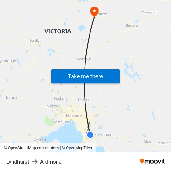 Lyndhurst to Ardmona map