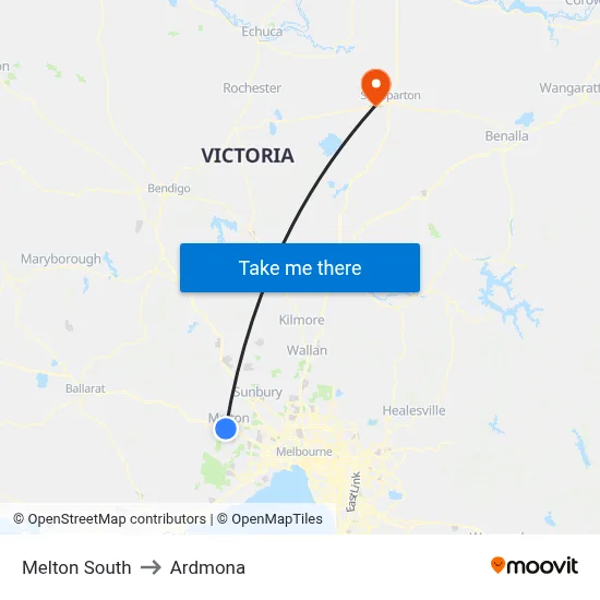 Melton South to Ardmona map
